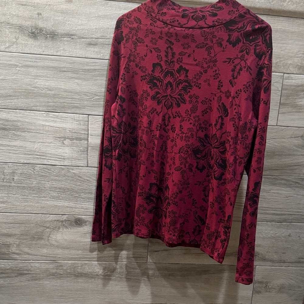 croft & barrow Burgundy Floral Mock Neck Long Sleeve Top